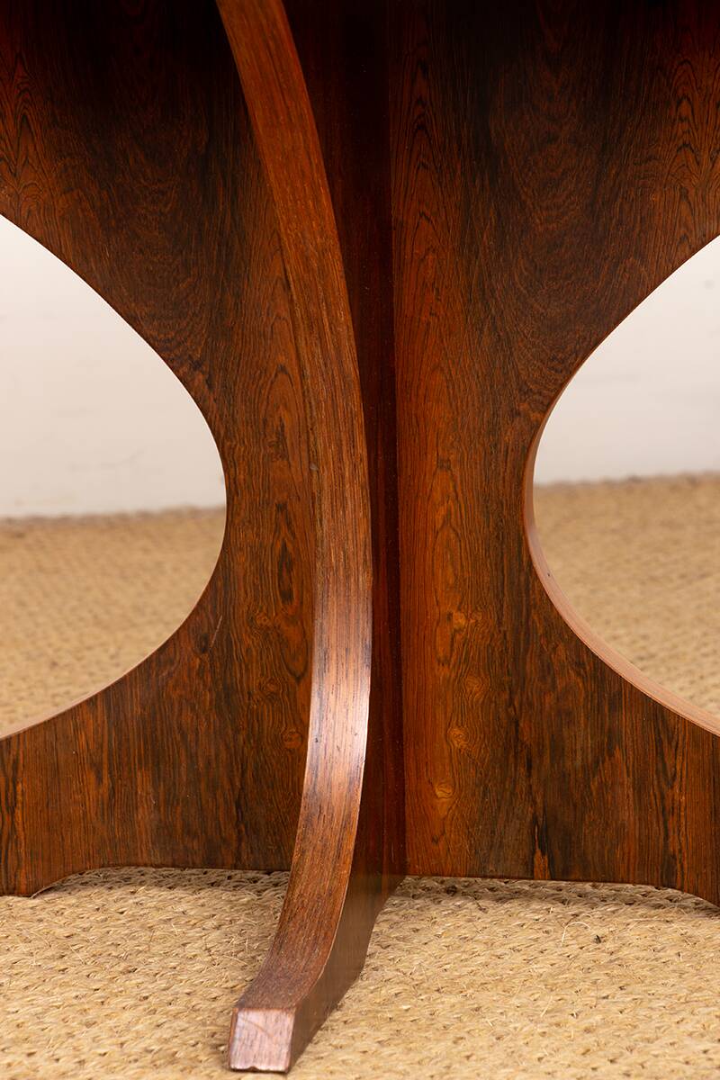 Oval coffee table in Carrara marble and rosewood, Hugues Poignant 1960