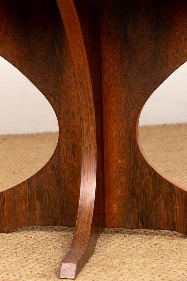 Table basse ovale en marbre de Carrare et palissandre, Hugues Poignant 1960