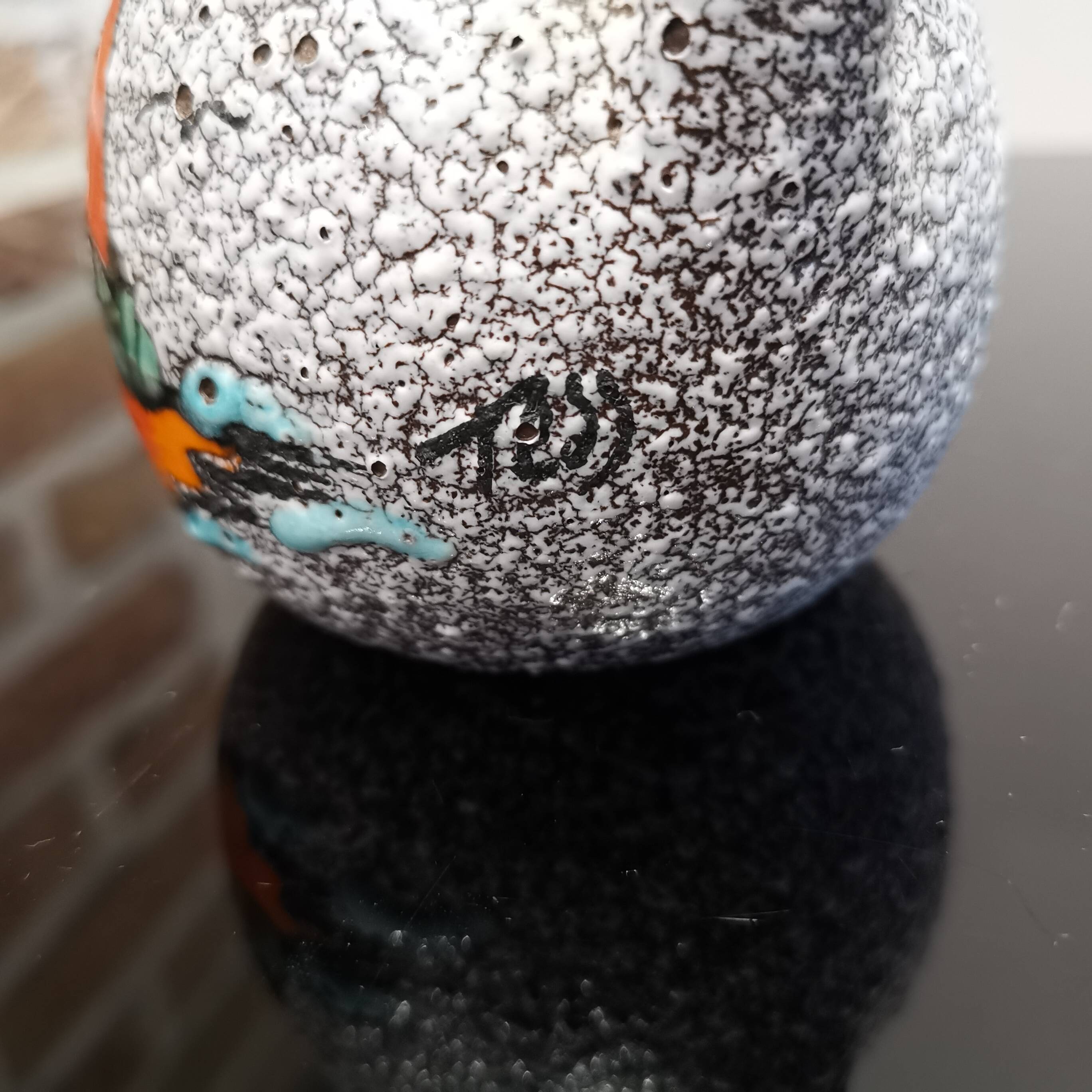 Small vase or jug fat lava Vallauris signed Tess