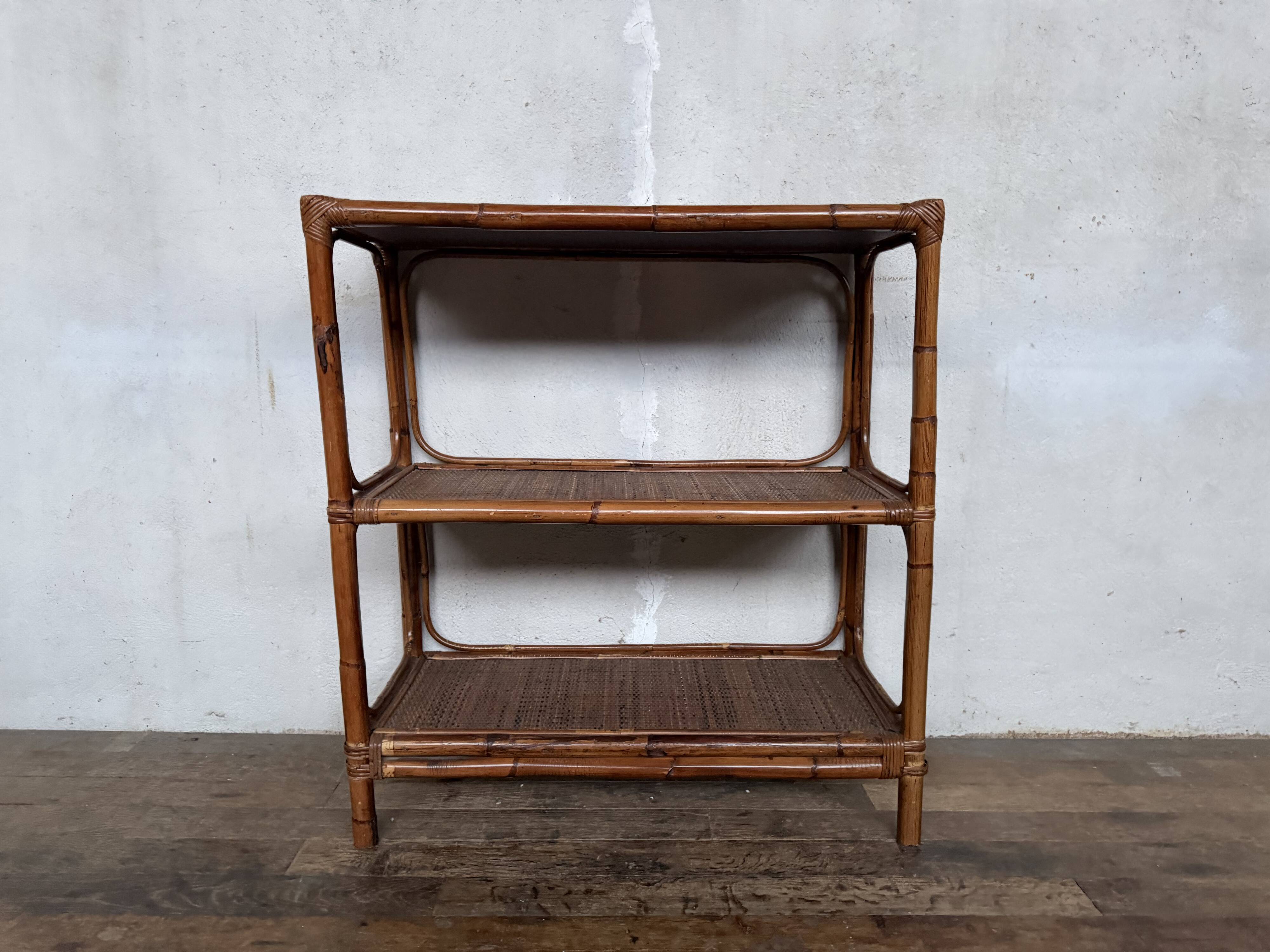 Vintage rattan bamboo wicker bookshelf