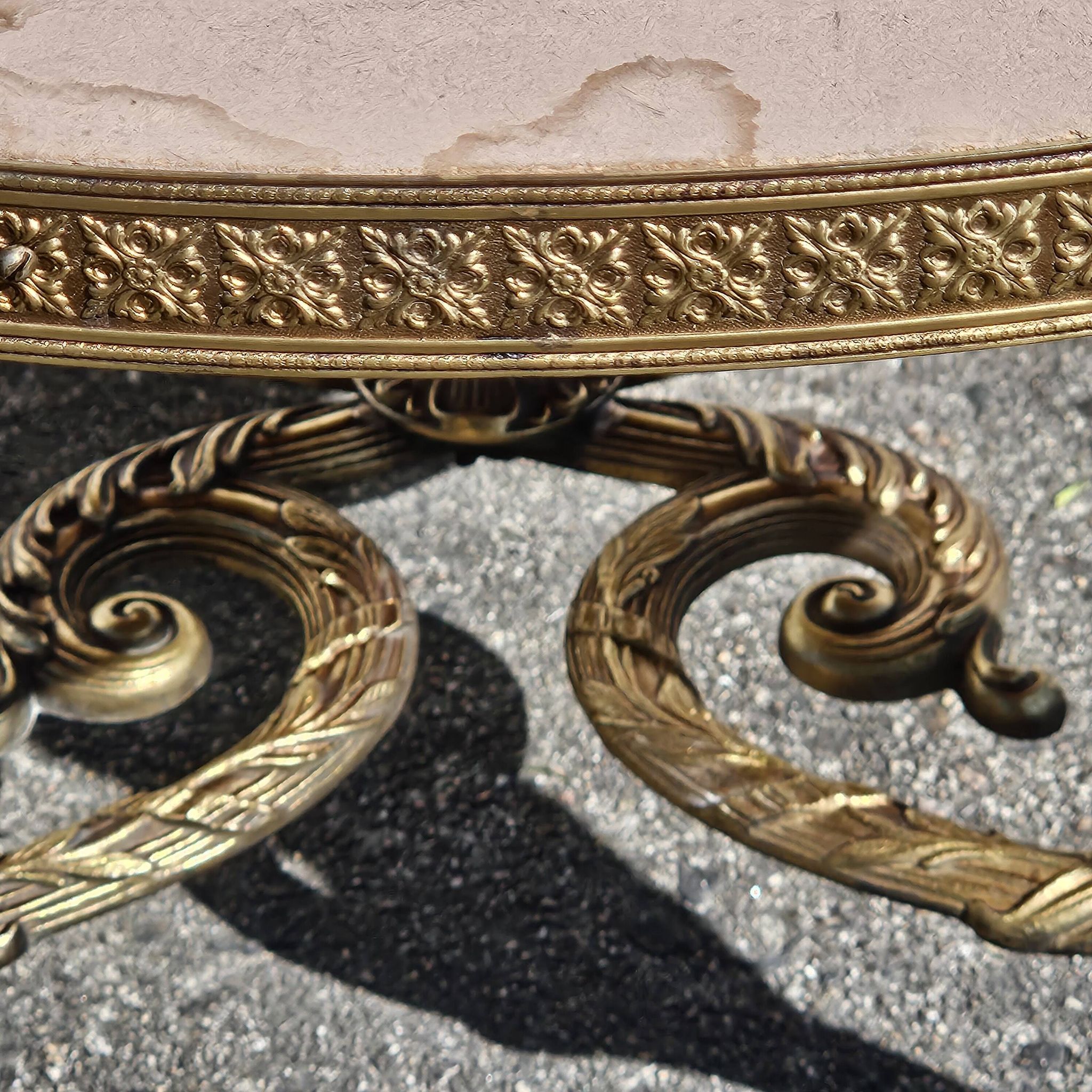 French Vintage Onyx Marble Bronze Coffee Table Style Louis XV 60s