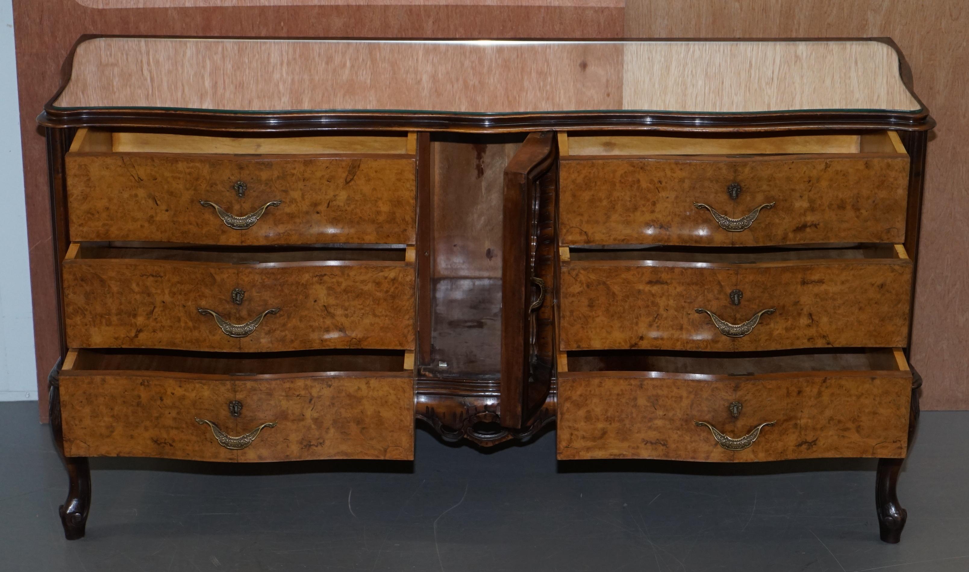 Vintage Italian Buffet in Walnut with Serpentine Front and Mirror Top