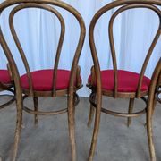 Set of 8 Vintage Bentwood Bistro Chairs: Red Upholstery
