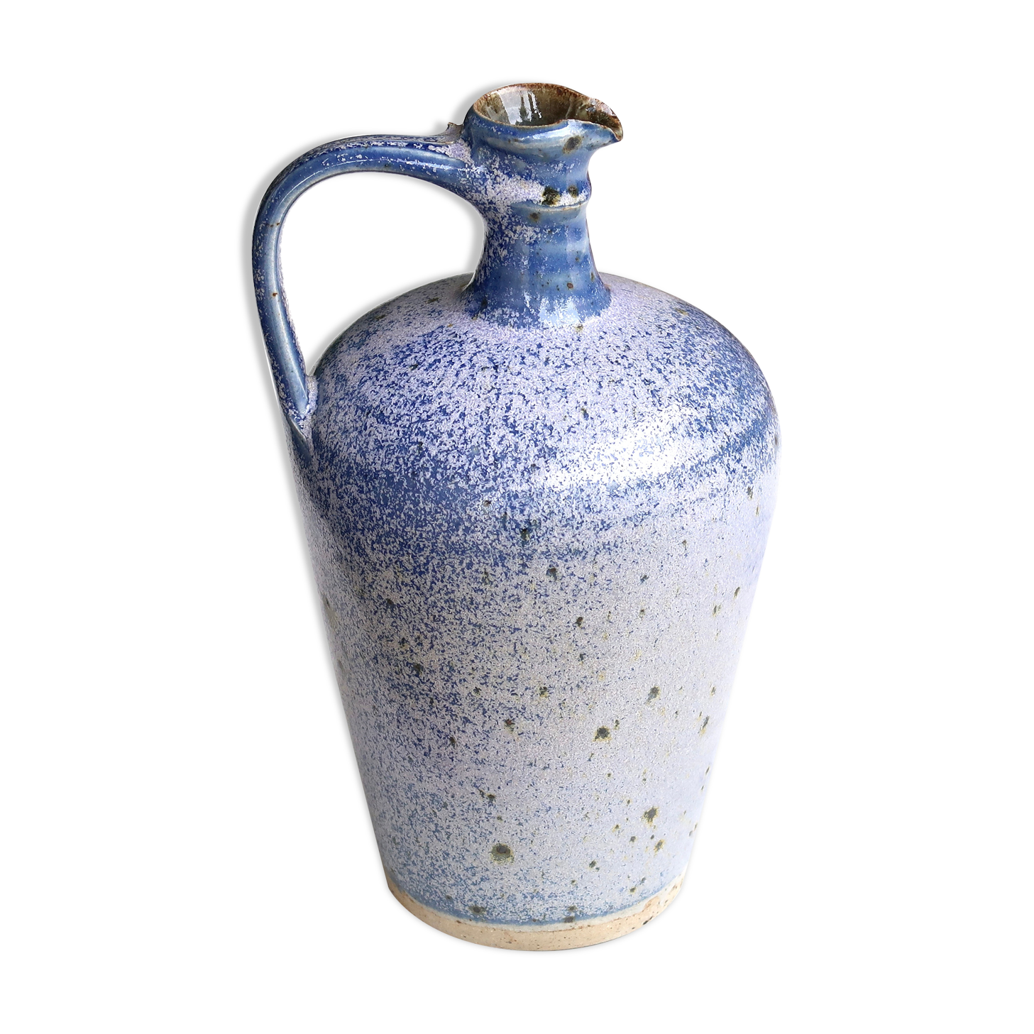 Blue handle jar in signed sandstone, La Borne, 60s