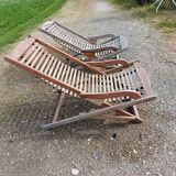 Pair of Marine Deckchairs, Exotic Wood "Scan Com"