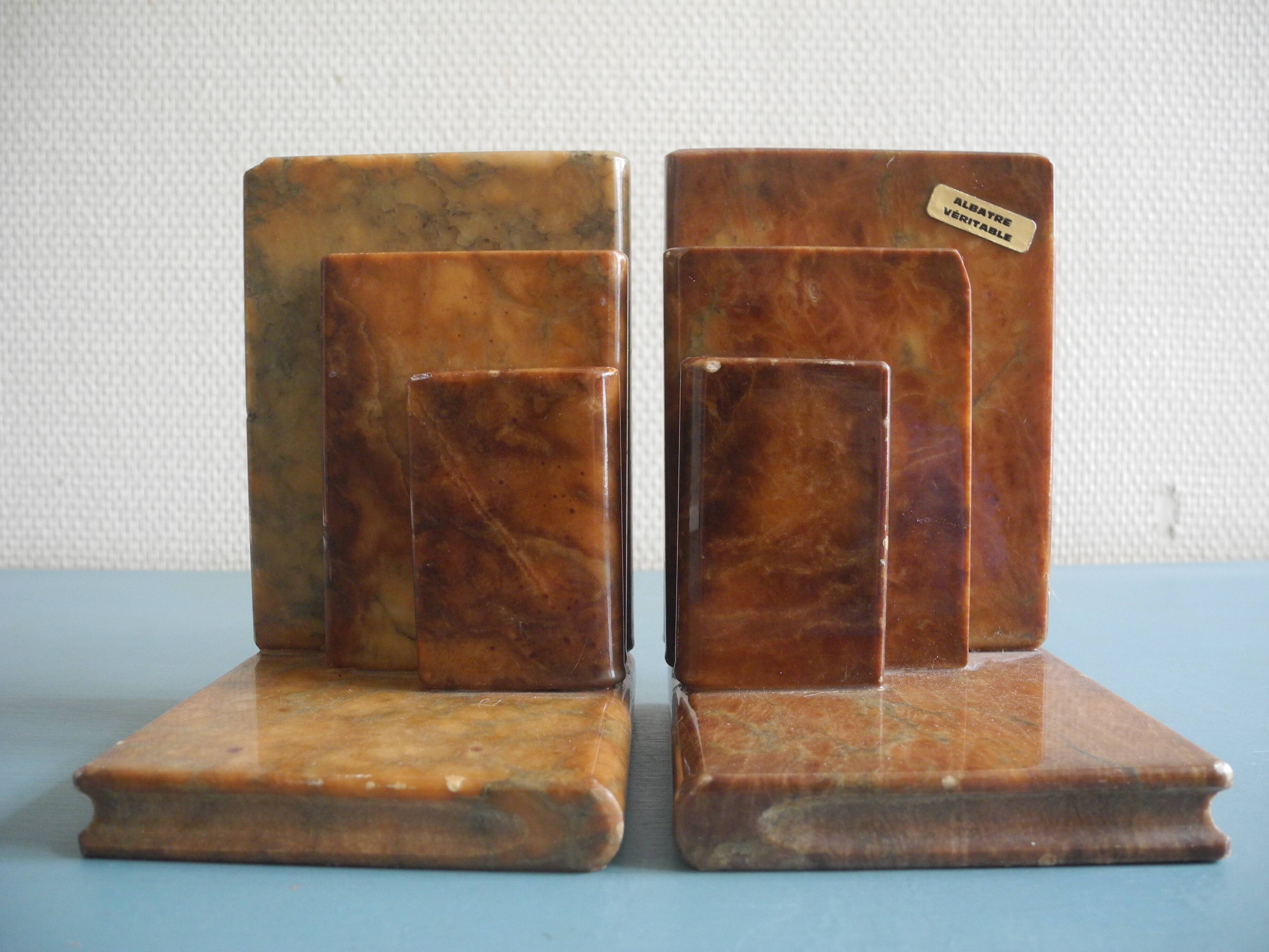paire serre livres albâtre déco vintage alabaster bookends