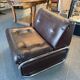 Beka-france convertible armchair in brown leather – chrome structure – 1970s