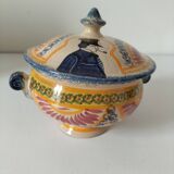 Rare old Quimper candy box decorated with pink basket and Breton portrait