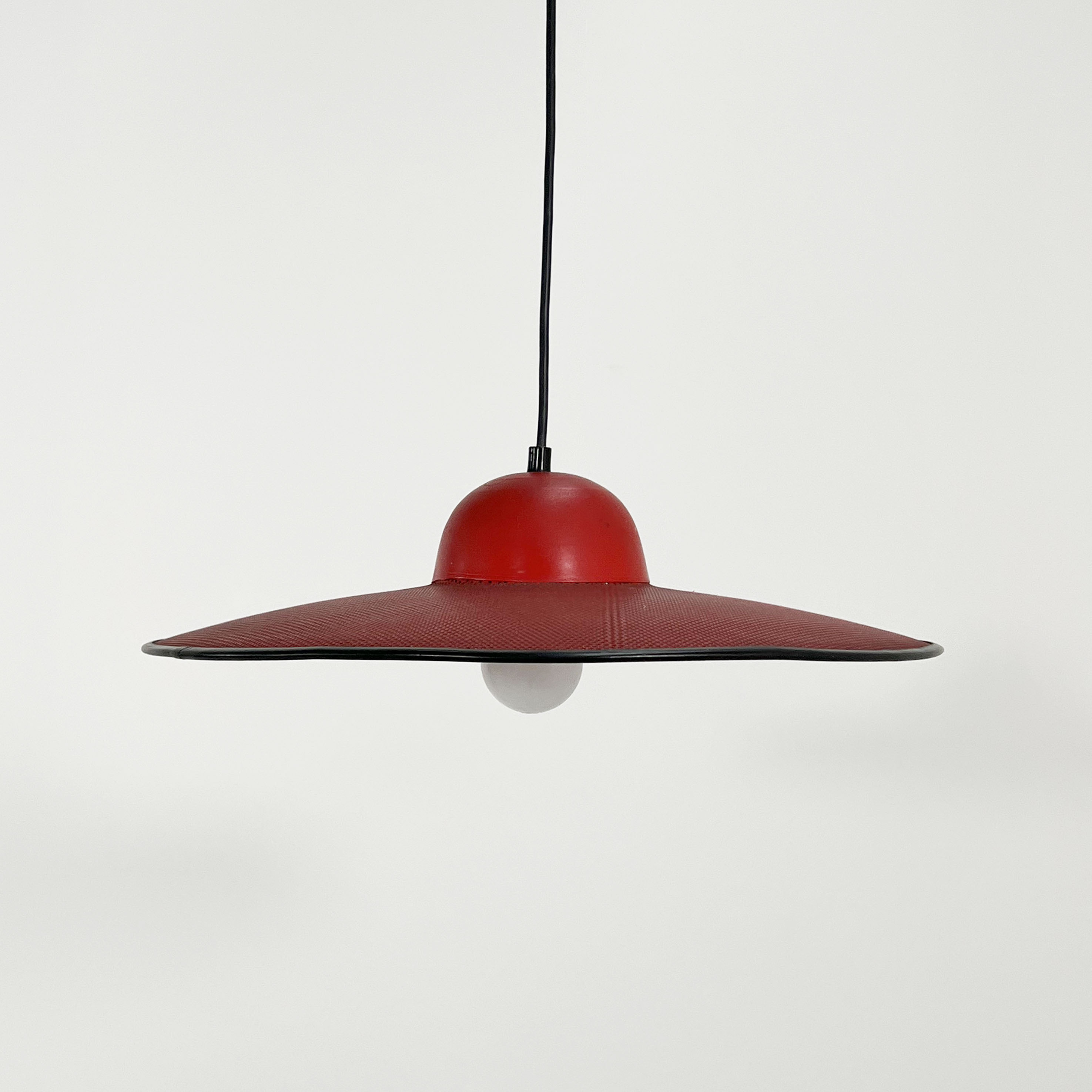 Red suspension lamp in perforated metal, 1970