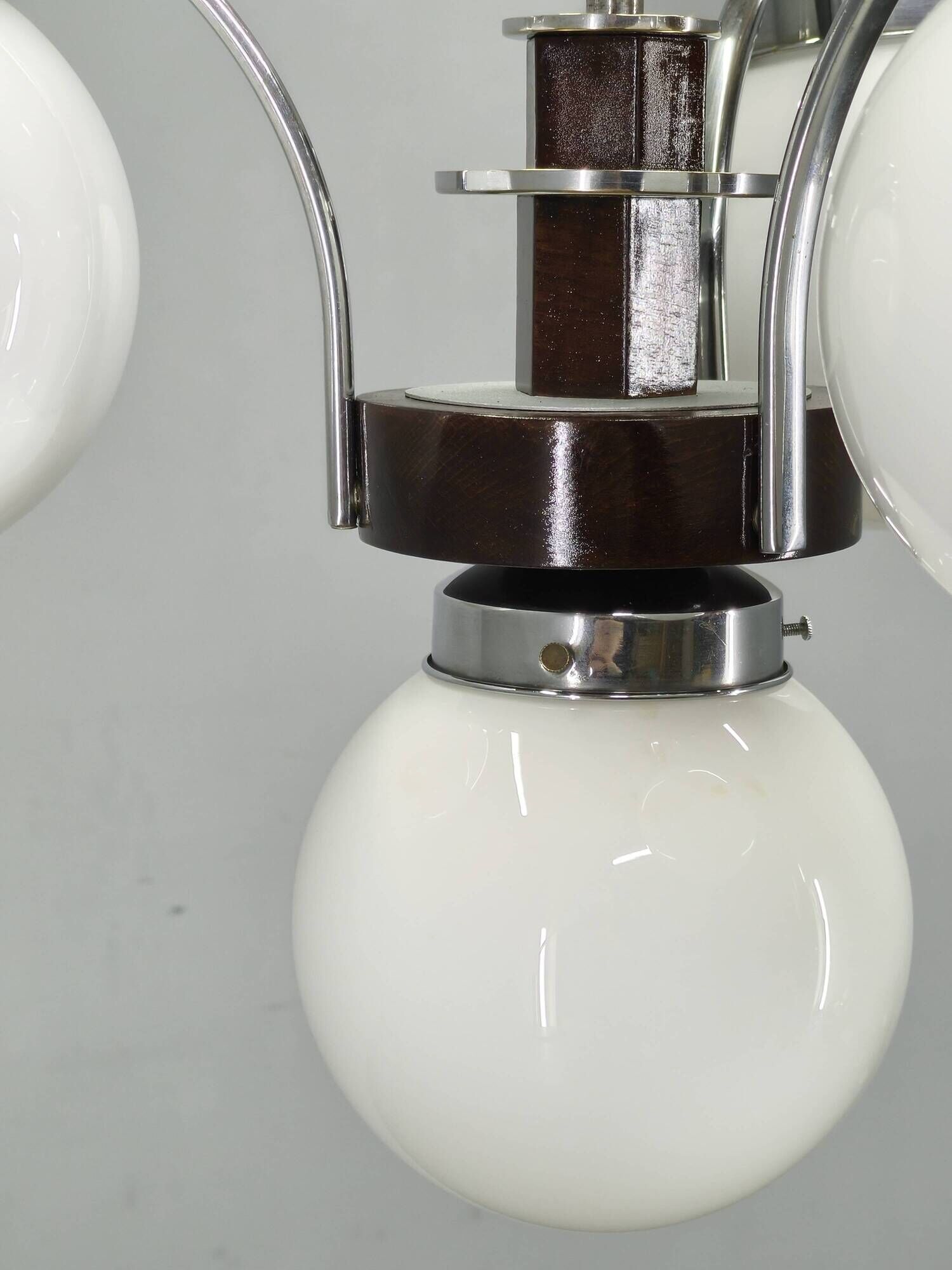 Czech Art Deco Chandelier from the 1930s with Four Opaline Glass Shades