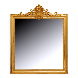 Large trumeau mirror - 24 carat leaf gilded wood - period: 19th century - style: louis xv