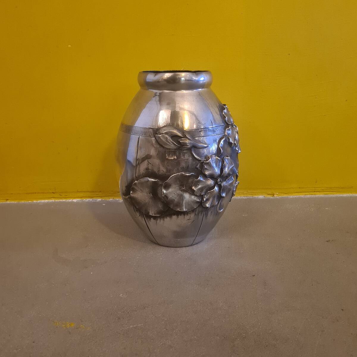 French Art Deco Pewter Vase By Lucien Houzeaux from the 1920s.