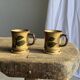 Set of 2 hand-painted flower mugs vintage stoneware H9.5