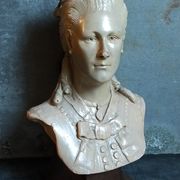 Bust of a woman "the elegant"XIXth in painted plaster signed on its solid wood base