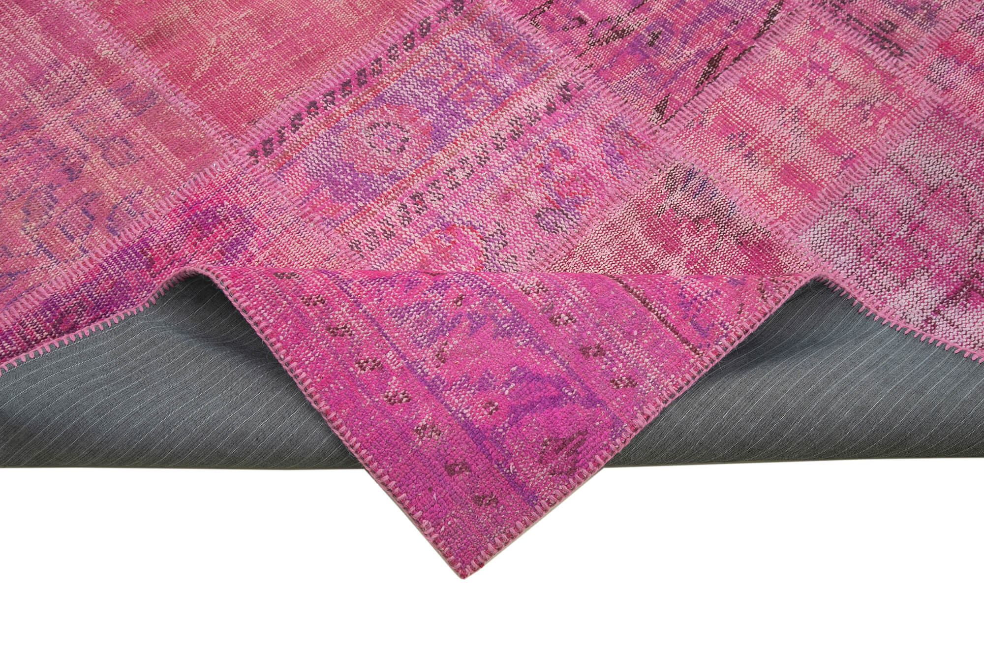 Hand-knotted oriental overdyed 173 cm x 240 cm pink patchwork carpet