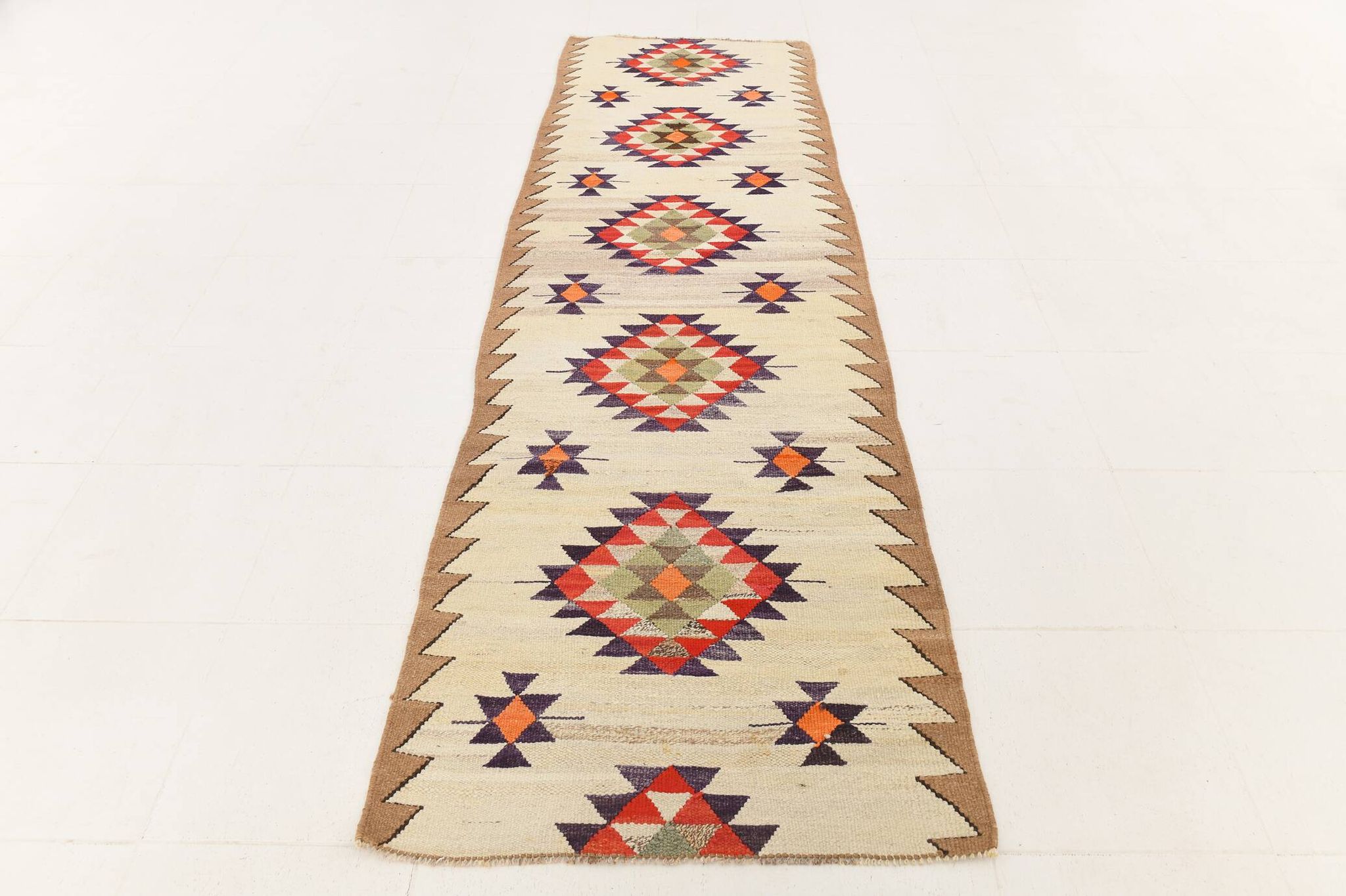 3x10 Kilim Purple Cream Vintage Runner Rug 91x314Cm