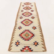 3x10 Kilim Purple Cream Vintage Runner Rug 91x314Cm