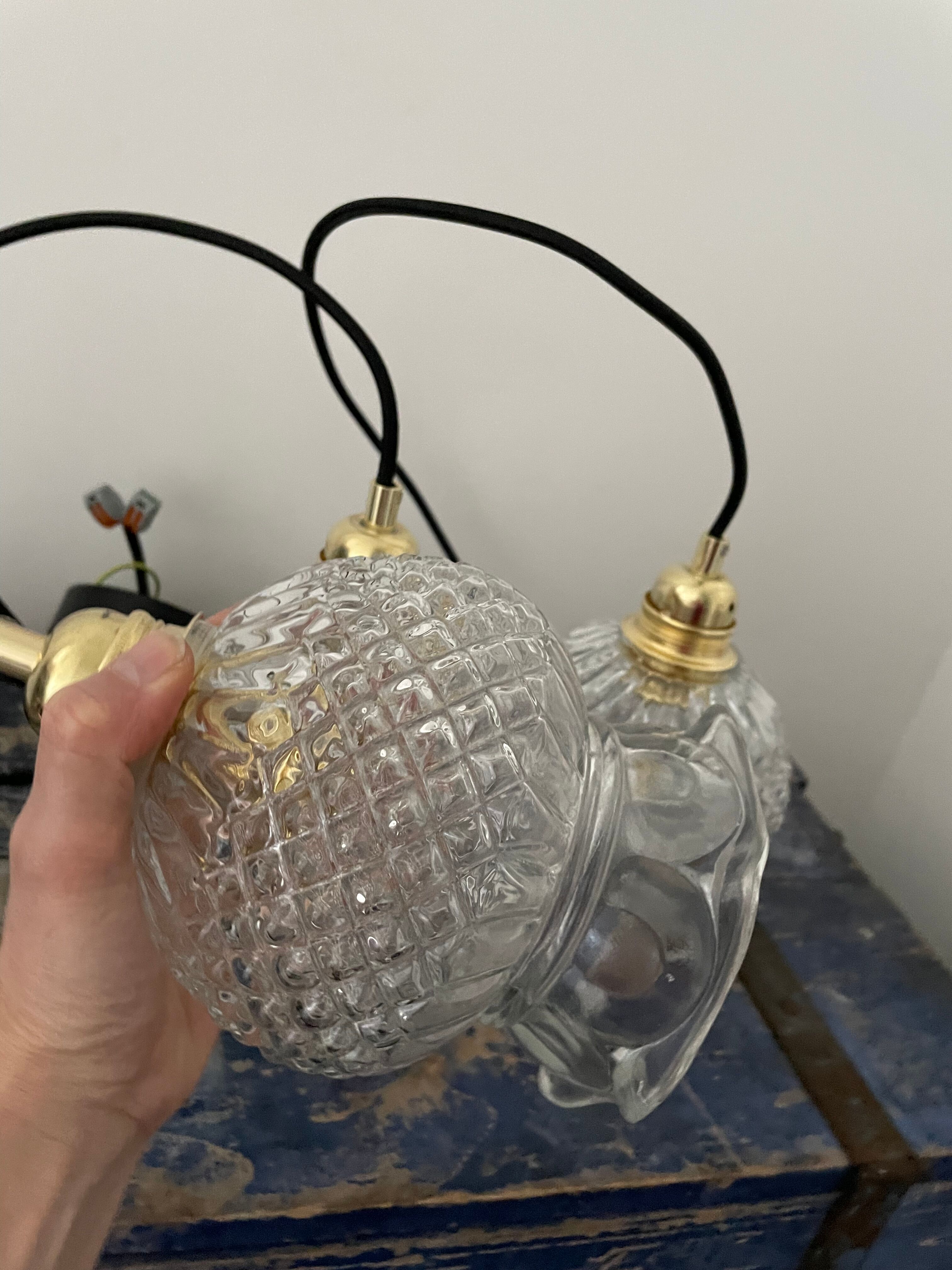 Set of three new electrified chiseled glass suspensions