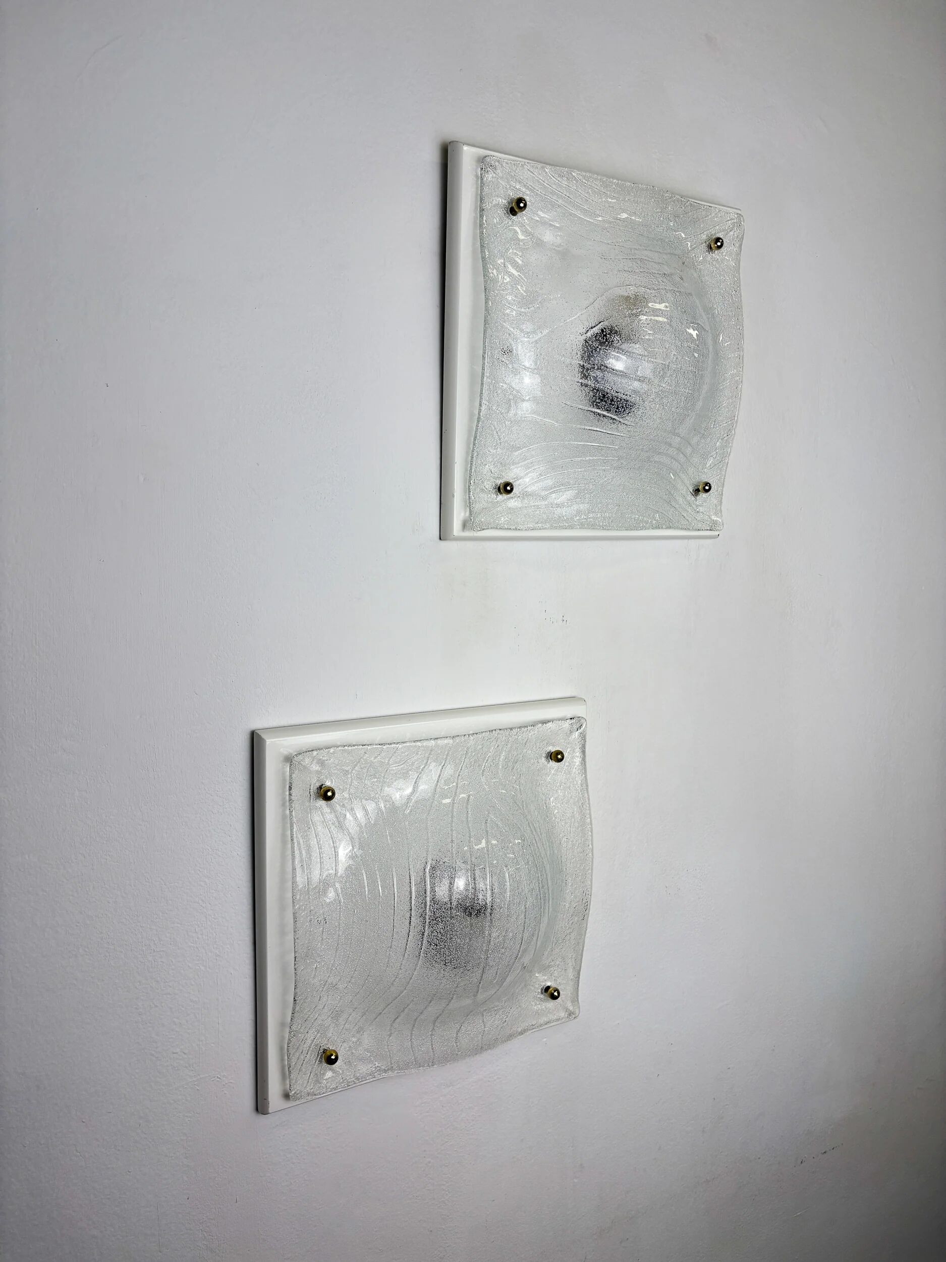 Pair of Murano frosted textured glass wall lights, Italy, 1960s