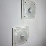 Pair of Murano frosted textured glass wall lights, Italy, 1960s
