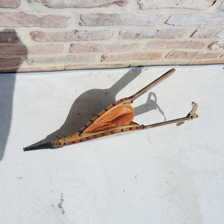 Antique wooden and leather bellows – flower basket