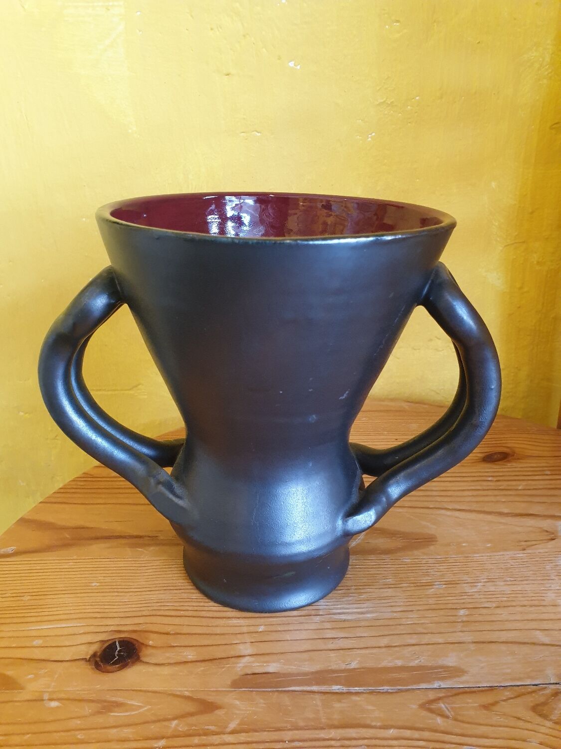 Red and black vase vintage ceramic Jean Austruy 1950s 1960s