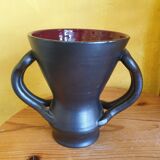 Red and black vase vintage ceramic Jean Austruy 1950s 1960s