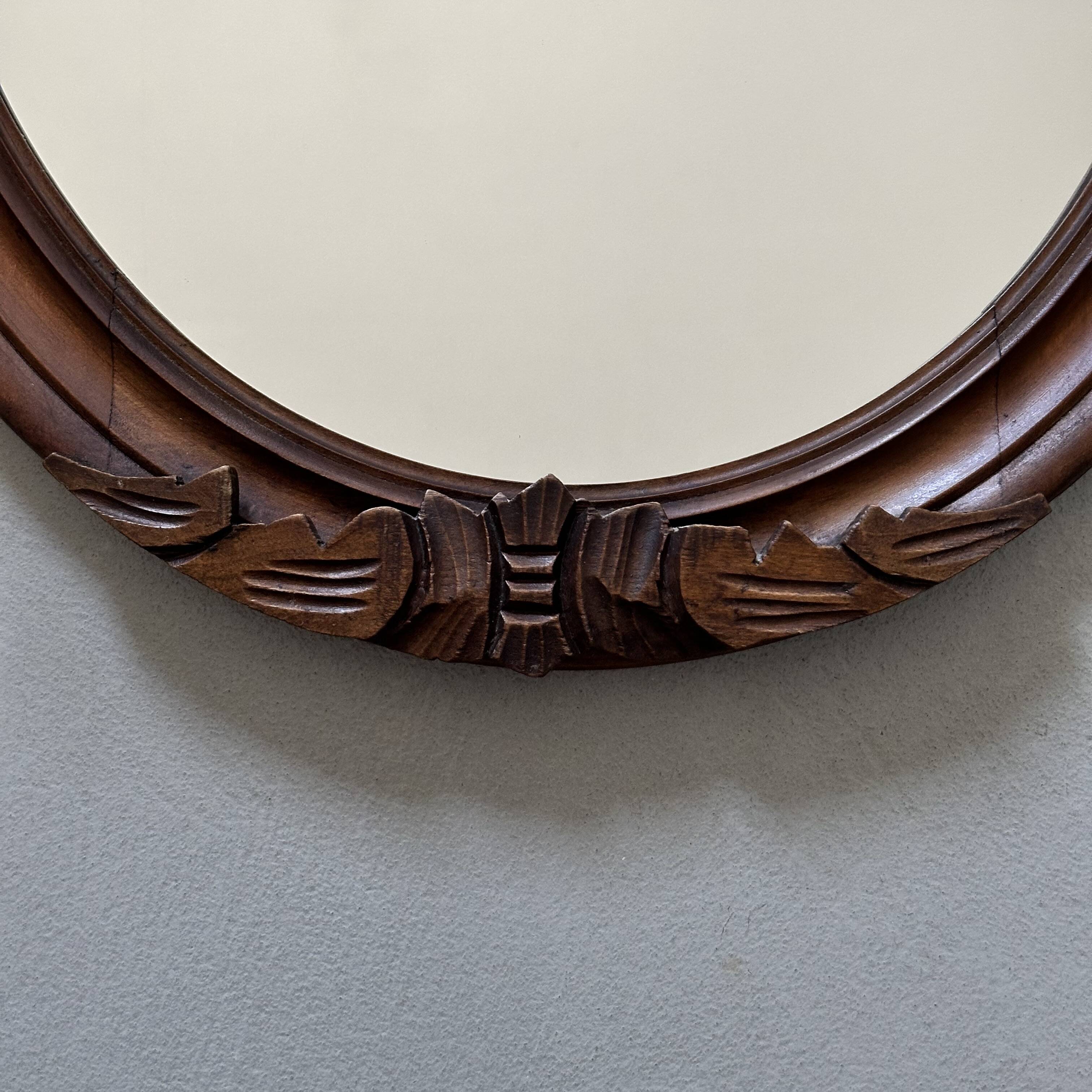 Miroir mural en bois vintage avec ornements floraux – Miroir ovale
