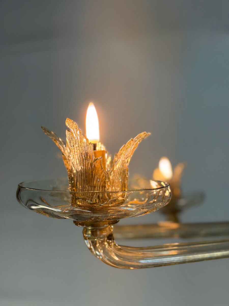 Venetian chandelier in gilded Murano glass, 10 light arms, circa 1920.