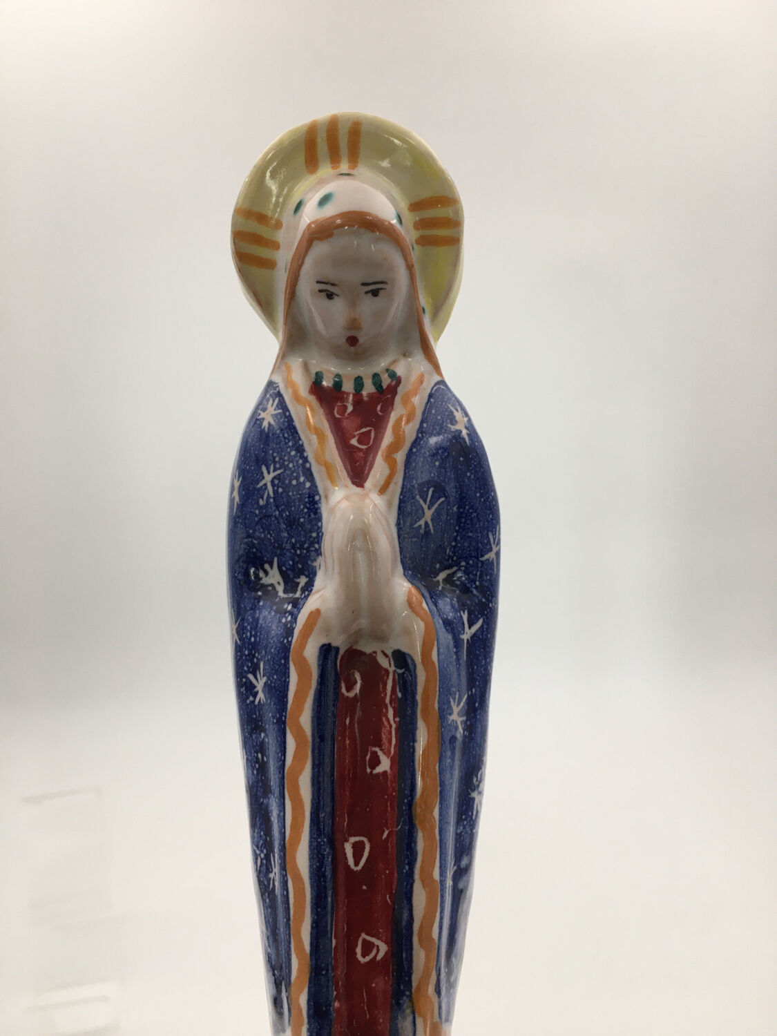 Virgin in polychrome enameled earthenware, 20th century