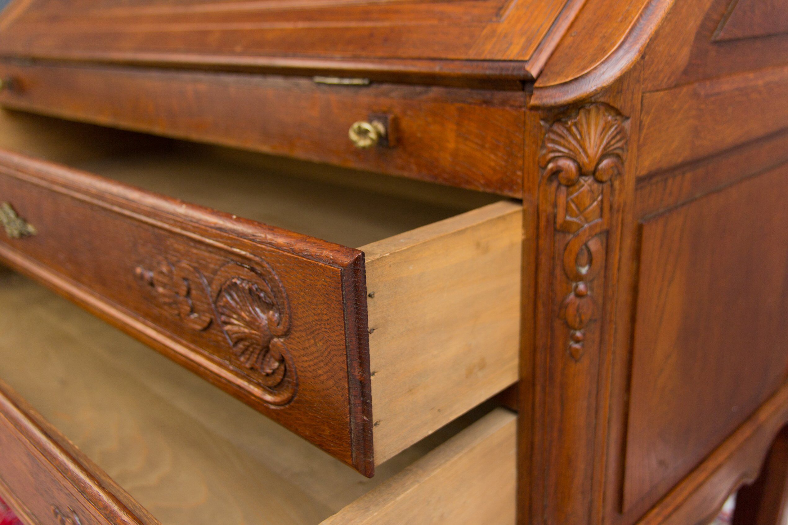 Louis XV style carved oak secretary 1930s