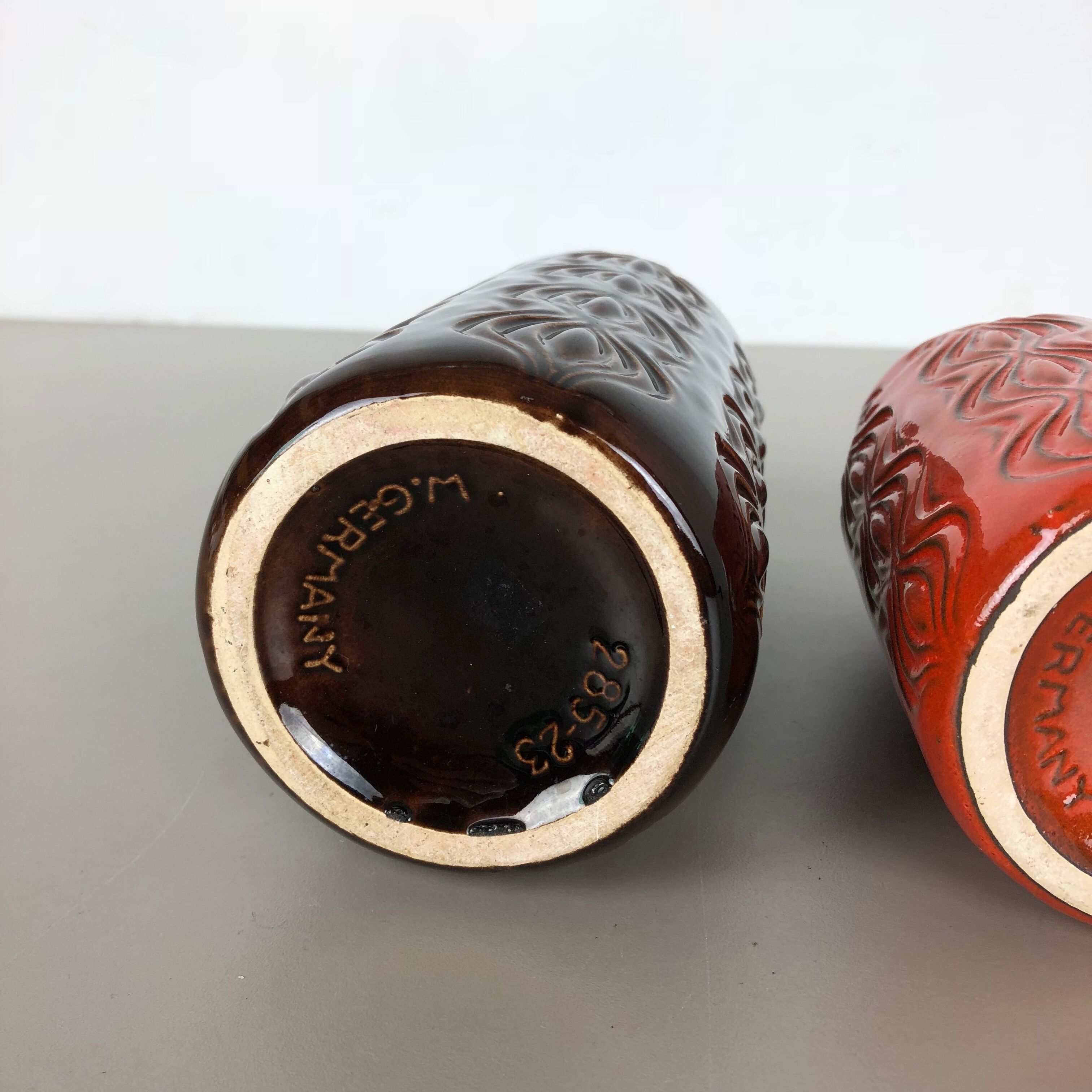 Set of three vintage pottery fat lava 'onion' vases made by Scheurich, Germany