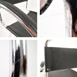 Pair Vintage Italian Cantilever Chairs Chrome Leather Armrests Bauhaus Style