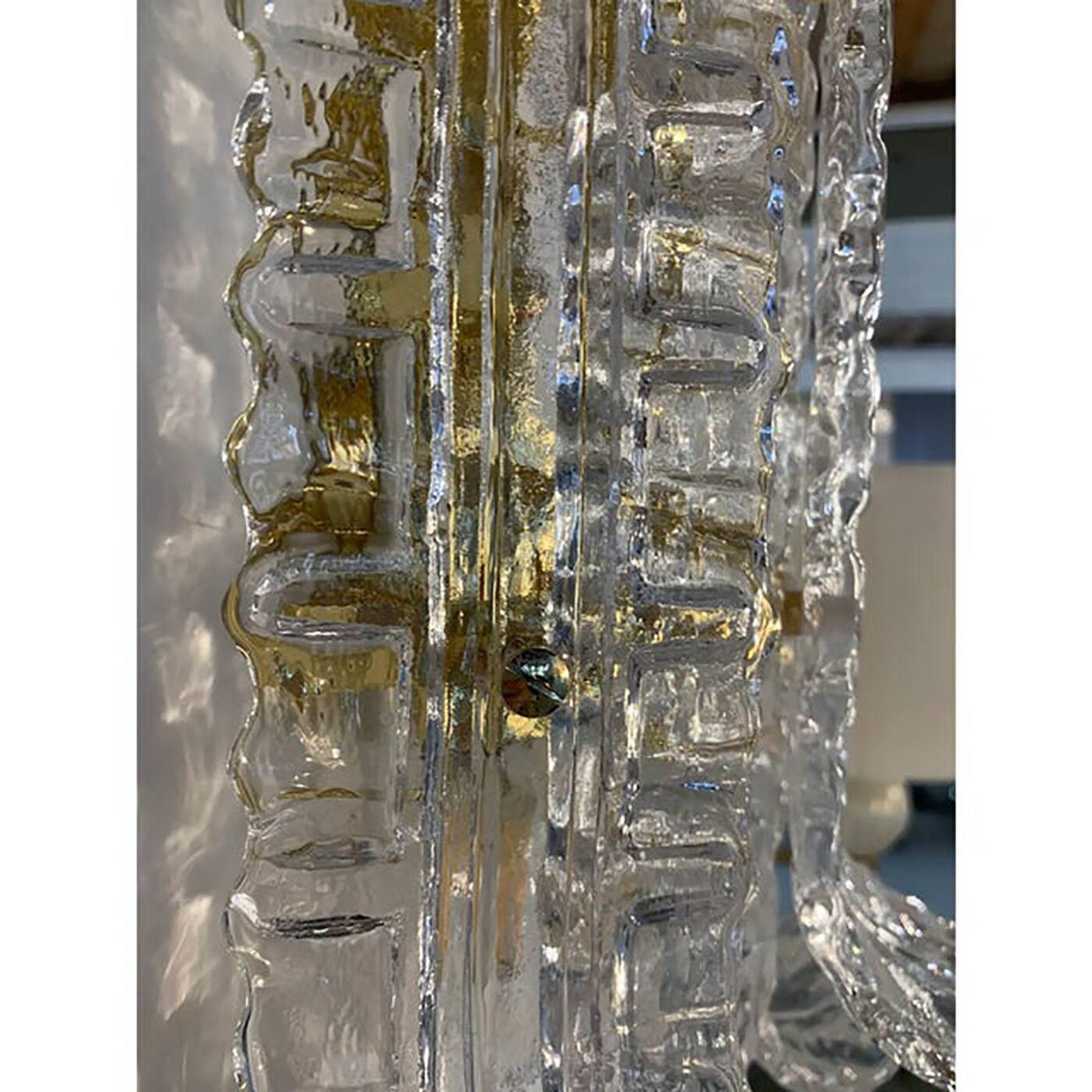 A Pair of Contemporary Transparent "Lingue" Murano Glass Wall Lamp in Barov