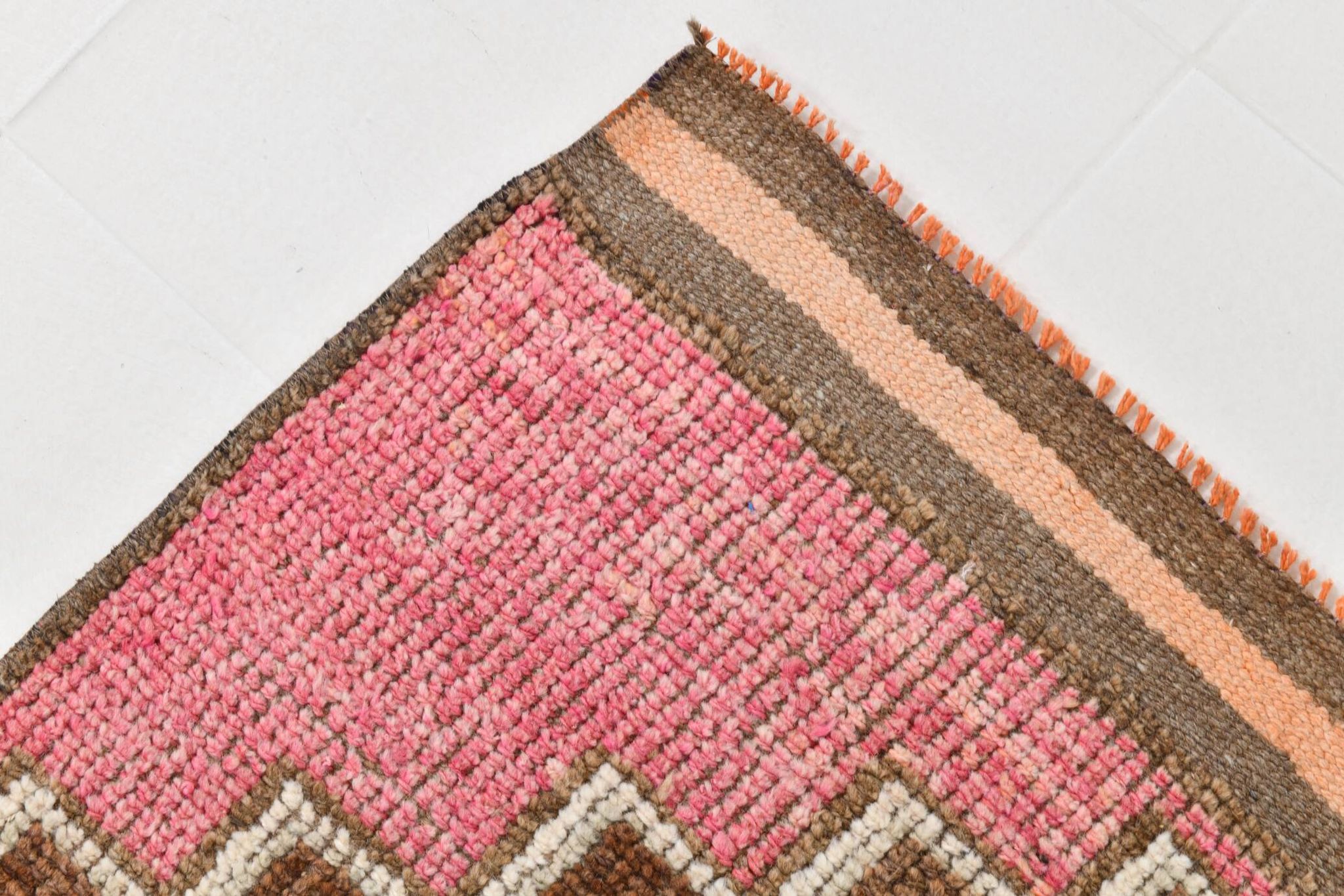 3x11 Pink and Brown Rare Colors Runner Rug, Wool Kilim Rug, 94x320Cm
