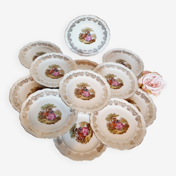 12 frangonard romantic scene dessert plates