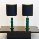 Paire de lampes de table vert  laiton