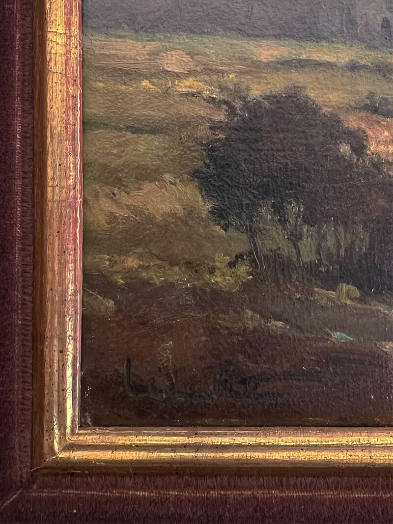 Painting “Countryside Landscape”, oil on hardboard, signed.