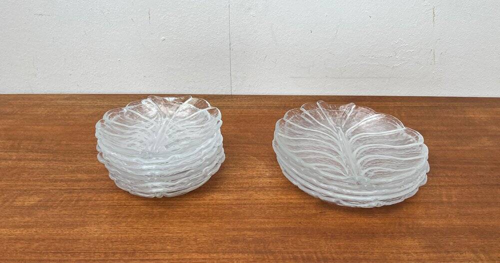 Vintage Swedish glass plates Eden by Lars Hellsten for Orrefors, 1970s, set of 13.