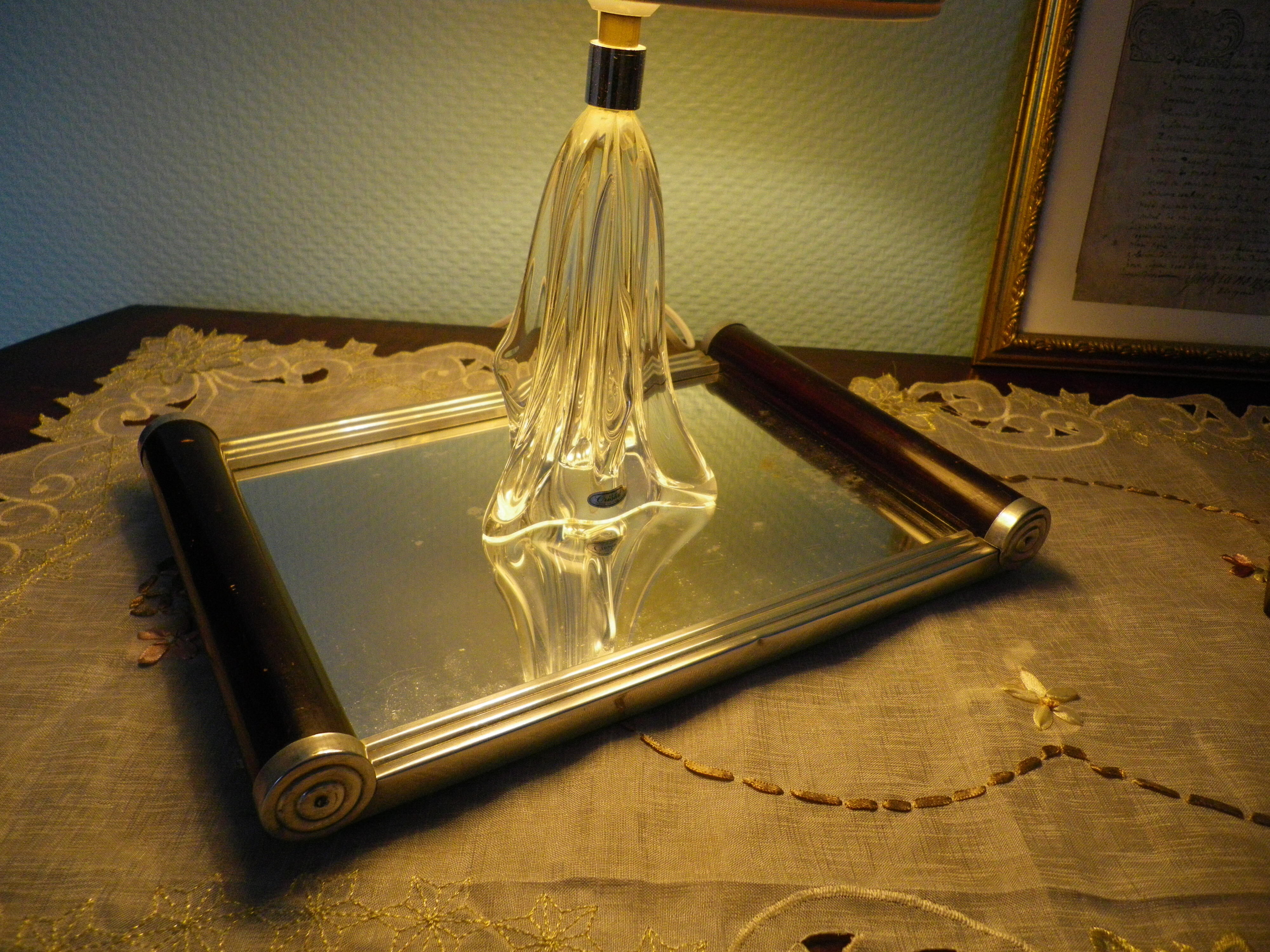 Mirror art deco tray in metal, wood 60