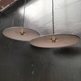 3 blue enameled sheet metal pendant lights
