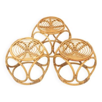 Ensemble de trois tabourets en rotin des années 1970, Espagne.