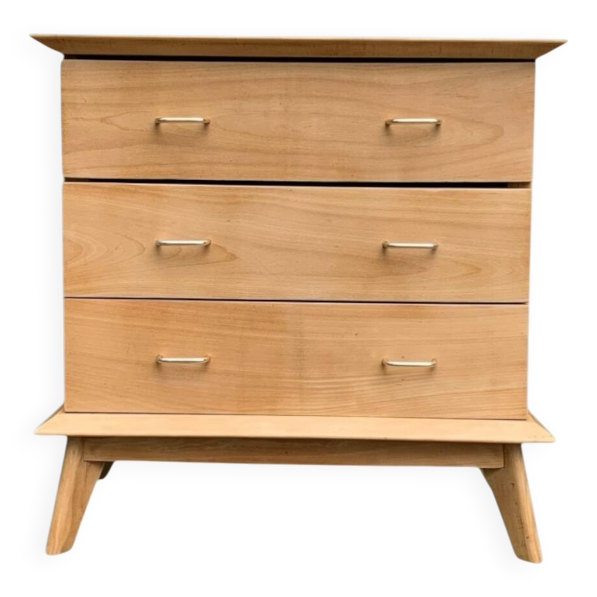 Vintage chest of drawers with compass feet, solid raw beech, 1960s