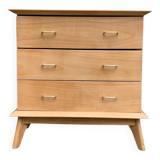Vintage chest of drawers with compass feet, solid raw beech, 1960s