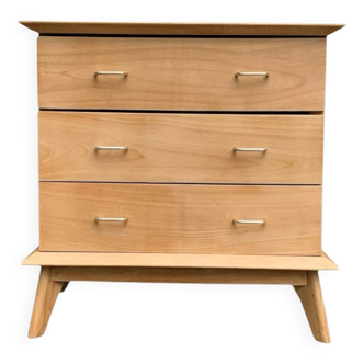Commode vintage pieds compas hêtre brut massif 1960