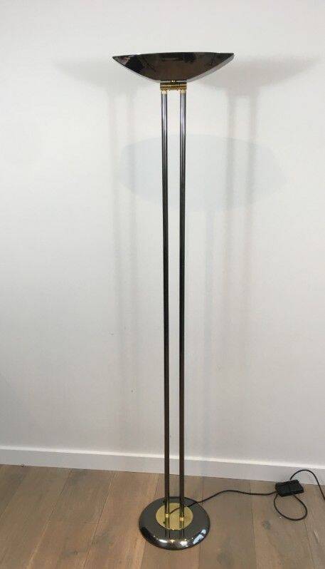 Floor lamp with gunmetal patina and brass