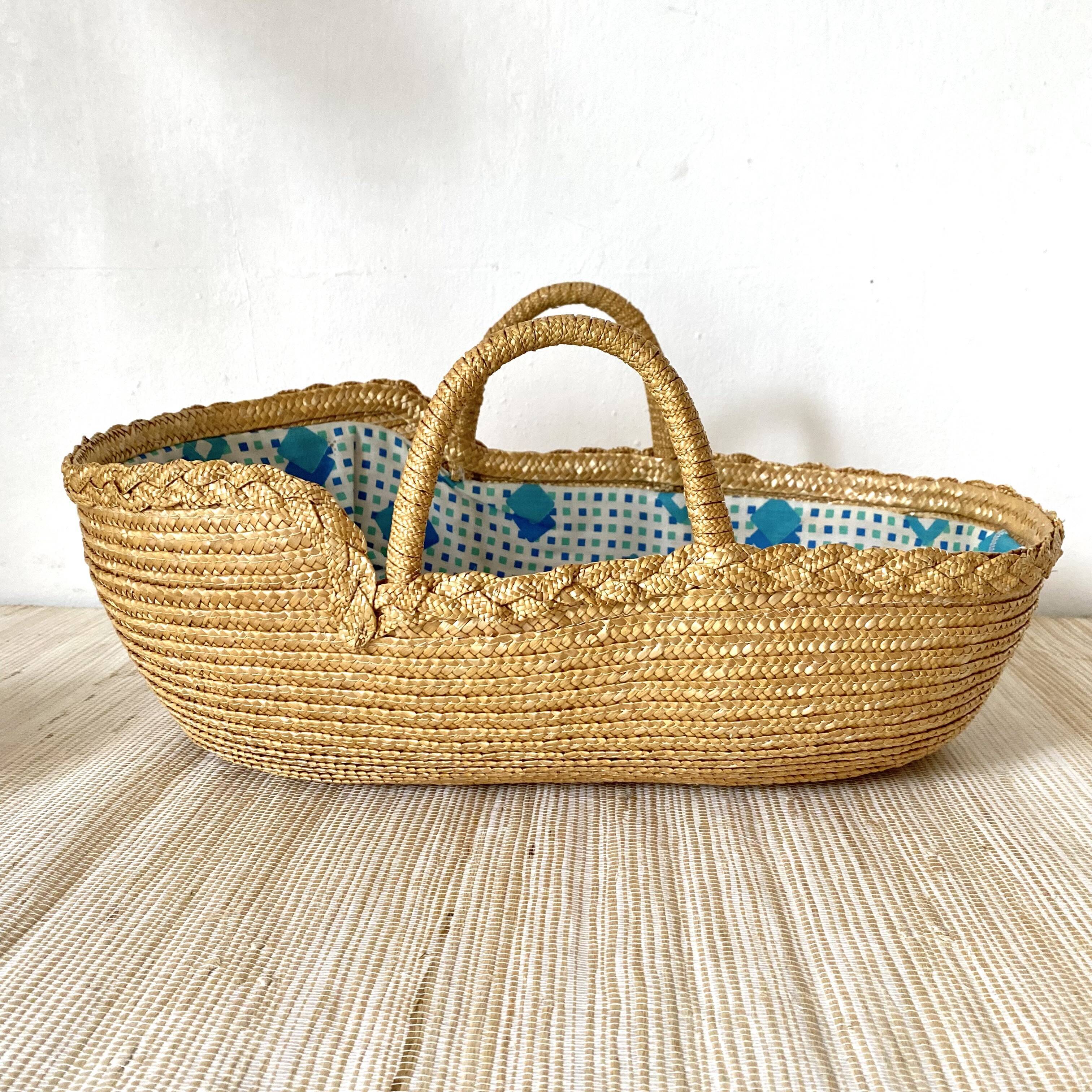 Vintage basket for straw doll and fabric