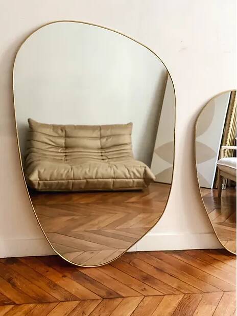 Grand miroir organique dune - dore