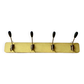 Vintage yellow wall coat rack - four hooks - 1950s