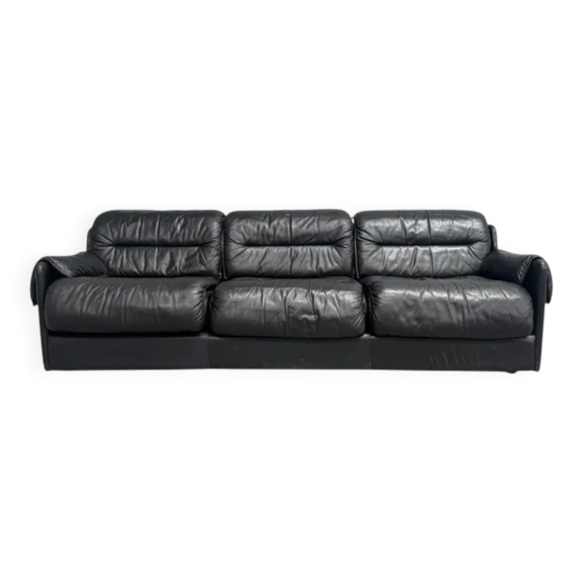 Black leather 3 seat sofa by Dreipunkt, 1970s